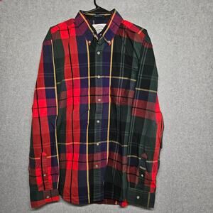 ST. JOHN'S BAY MENS PLAID SHIRT MEDIUM GREEN RED PLAID NWT
